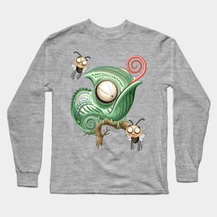 Chameleon and confused Fly Funny Cartoon Characters Long Sleeve T-Shirt